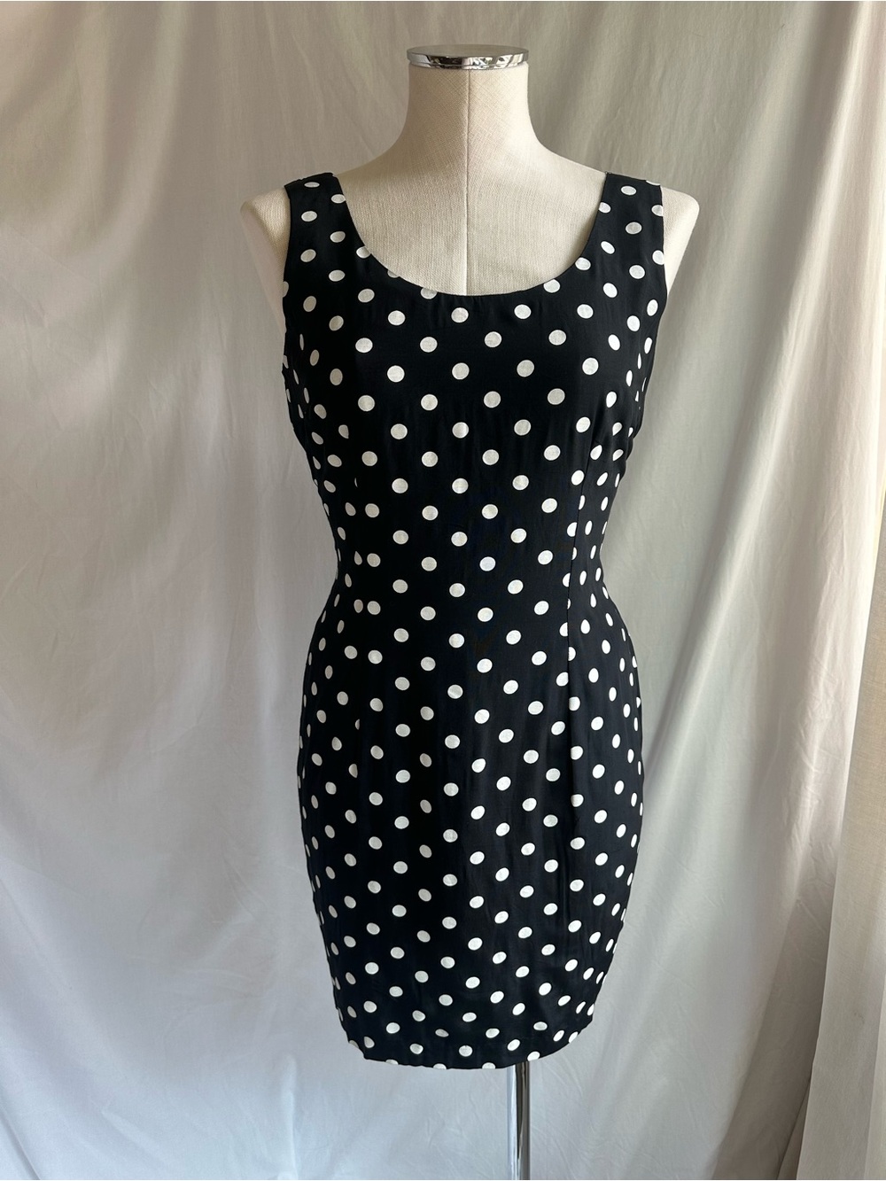 Vintage Classic Black & White Polka Dot Sheath Dress — Size Small